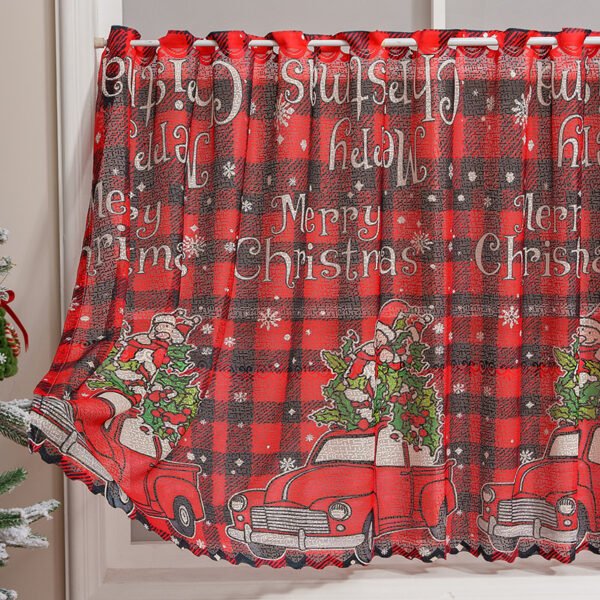 Christmas Red Car Print Café Curtain (4) red car Christmas print café curtain holiday polyester short window valance