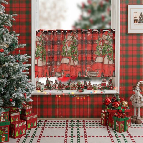 Christmas Red Car Print Café Curtain (5) red car Christmas print café curtain holiday polyester short window valance