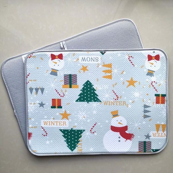 Christmas Snowman Foam-Core Dish Drying Mat – Absorbent Festive Pad
