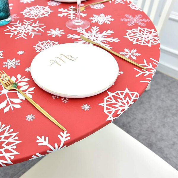 Christmas Snowflake Printed Round Elastic Table Cover