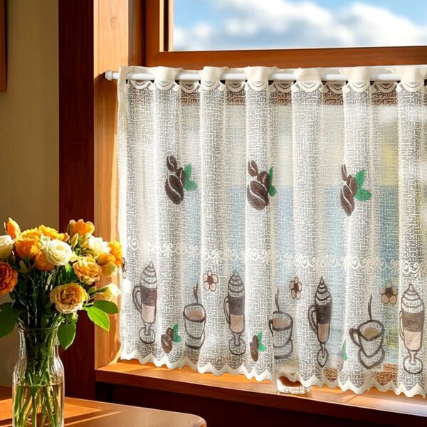 coffee cup print café curtain polyester farmhouse kitchen valance