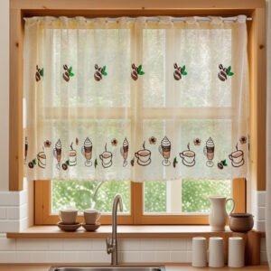 coffee cup print café curtain polyester farmhouse kitchen valance