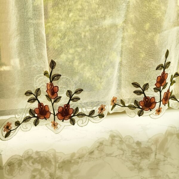 Colorful Vine Embroidery Café Curtain (1) colorful floral embroidery yarn café curtain semi sheer valance