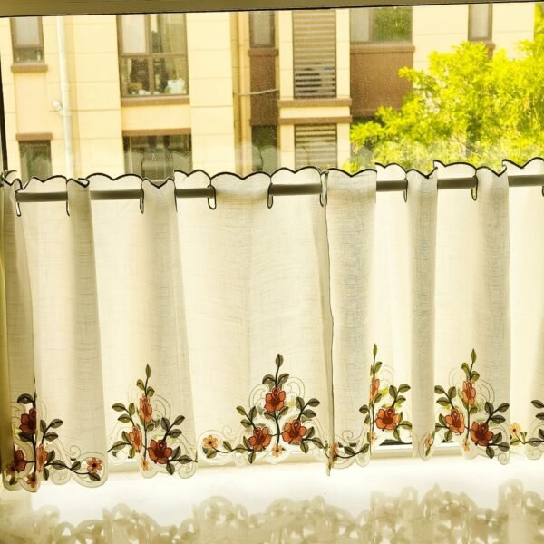 Colorful Vine Embroidery Café Curtain (5) colorful floral embroidery yarn café curtain semi sheer valance