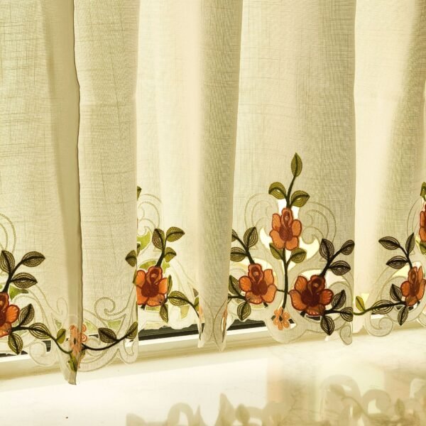 Colorful Vine Embroidery Café Curtain (7) colorful floral embroidery yarn café curtain semi sheer valance