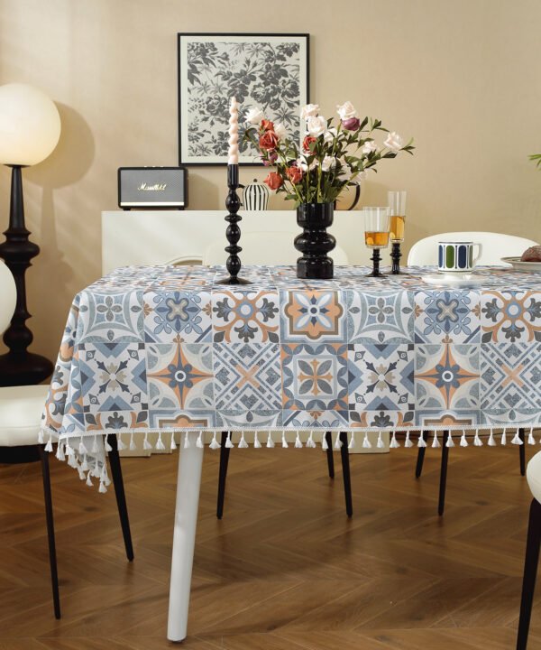 Custom Logo Blue & White Mediterranean Tablecloth - Bulk Order