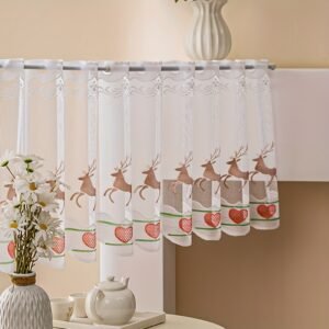 deer print polyester café curtain rustic farmhouse white sheer valance
