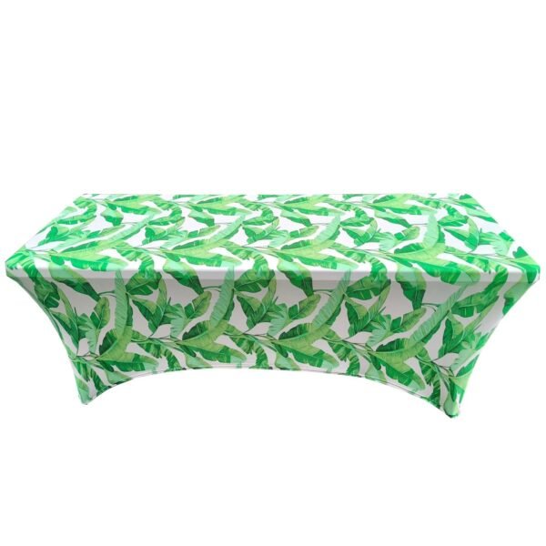 Elastic polyester table cover (11) Leaf print polyester elastic table cover – waterproof fitted tablecloth for weddings and hotels