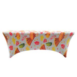 Elastic polyester table cover with colorful party balloon print – waterproof fitted tablecloth