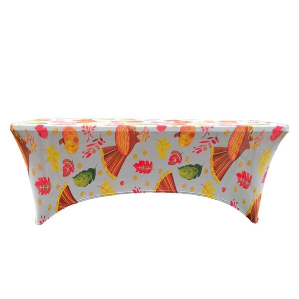 Elastic polyester table cover (8) Elastic polyester table cover with colorful party balloon print – waterproof fitted tablecloth