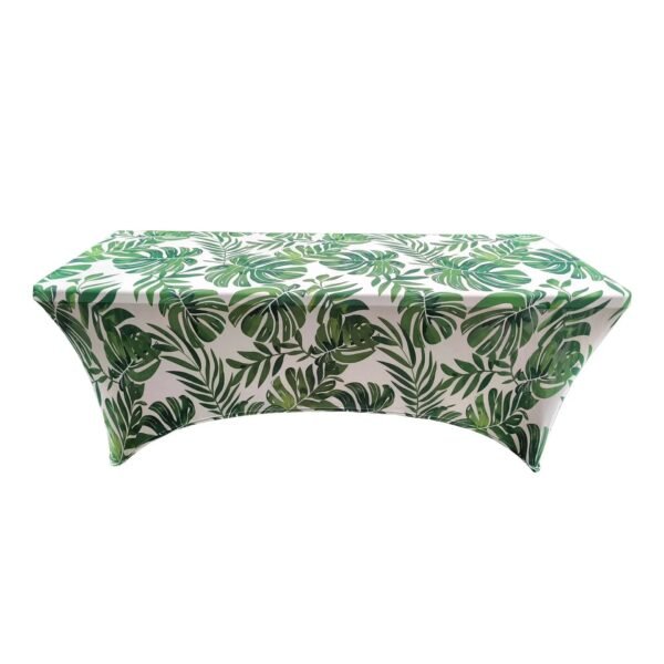 Elastic polyester table cover (9) Leaf print polyester elastic table cover – waterproof fitted tablecloth for weddings and hotels