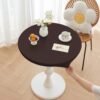 Elastic round polyester dining table cover – waterproof and anti-slip fitted tablecloth