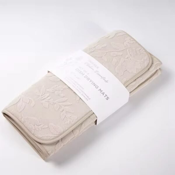 Embossed microfiber dish drying mats with leaf pattern, absorbent kitchen counter pads, wholesale set of 2