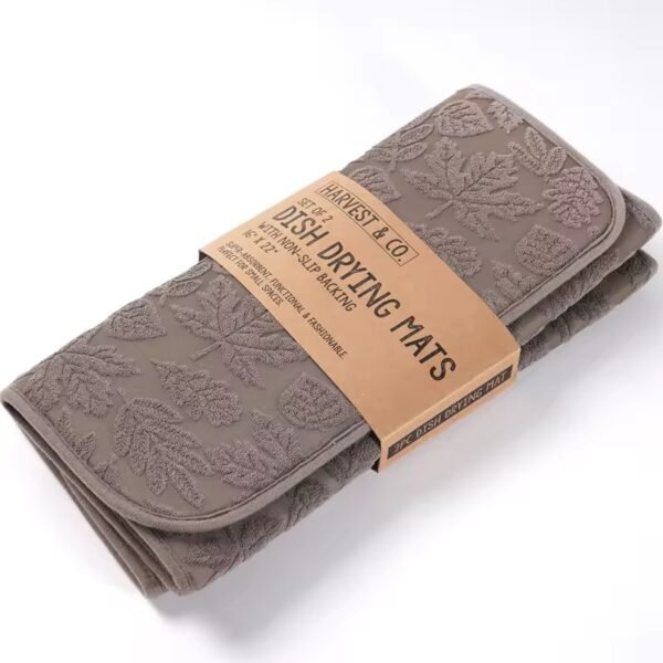 Embossed microfiber dish drying mats with leaf pattern, absorbent kitchen counter pads, wholesale