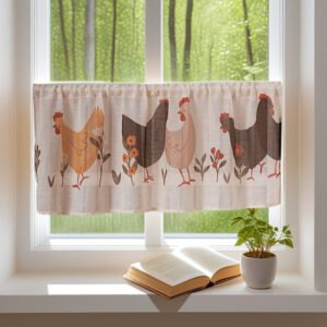 floral chicken print linen café curtain farmhouse rustic short valance