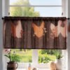 Floral & Chicken Print Linen Café Curtain (3) floral chicken print linen café curtain farmhouse rustic short valance