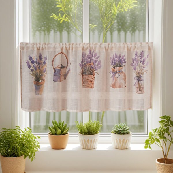 Floral & Chicken Print Linen Café Curtain (5) floral chicken print linen café curtain farmhouse rustic short valance