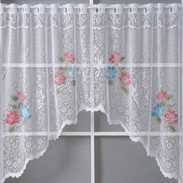 floral print lace polyester café curtain sheer farmhouse kitchen valance