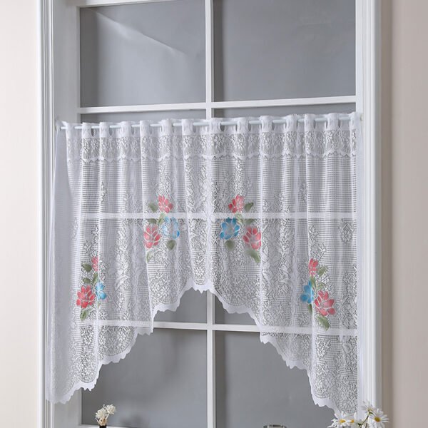 floral print lace polyester café curtain sheer farmhouse kitchen valance