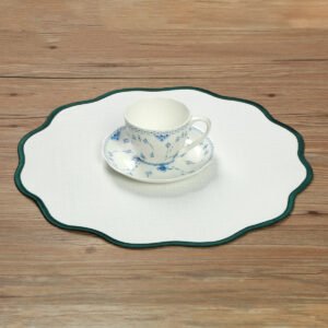 French Style Linen Placemat Round 40cm Contrasting Edge Bulk Wholesale