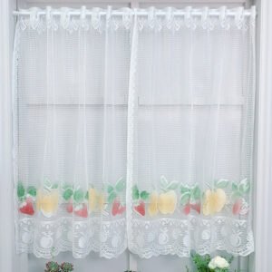fruit print lace polyester café curtain white sheer rustic farmhouse valance