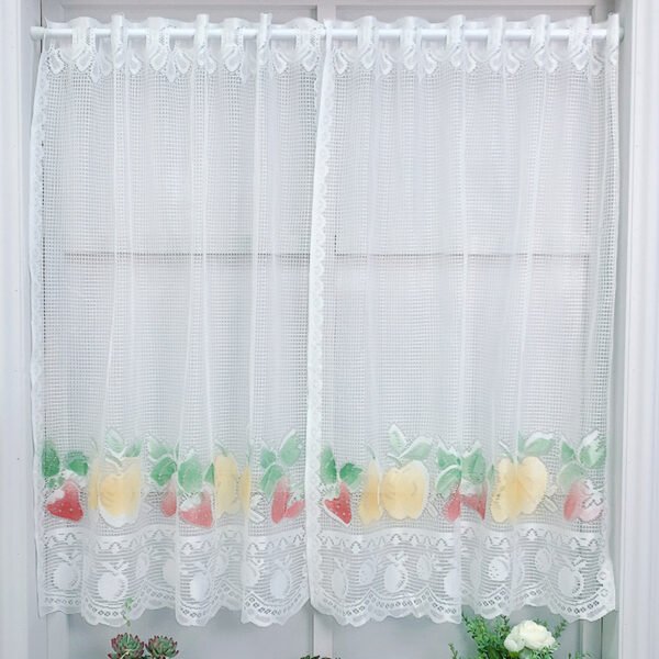 fruit print lace polyester café curtain white sheer rustic farmhouse valance