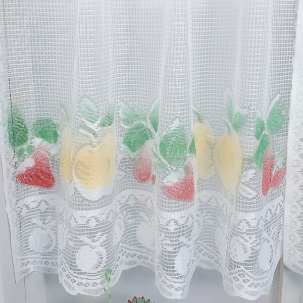 fruit print lace polyester café curtain white sheer rustic farmhouse valance