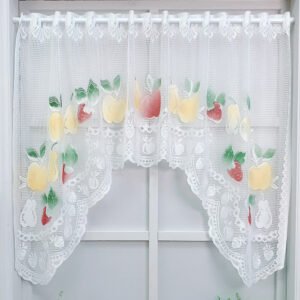 fruit lace wave polyester café curtain white sheer kitchen window valance