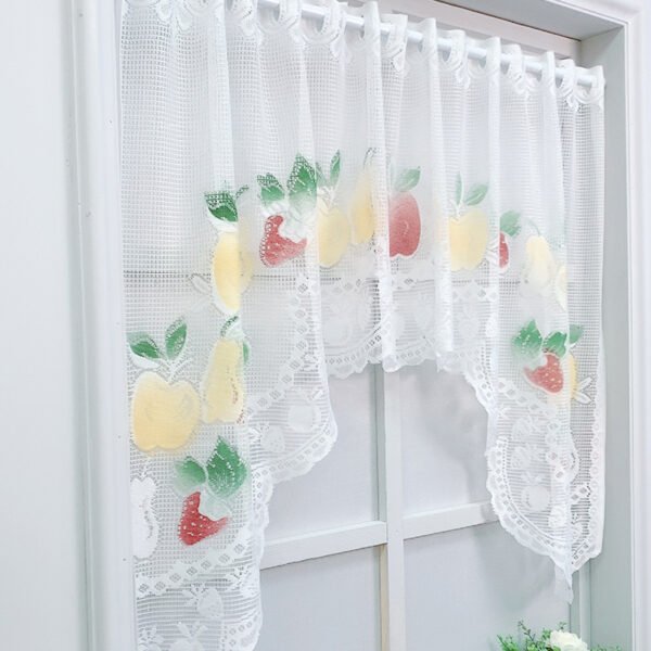 Fruit Wave Lace Polyester Café Curtain (6) fruit lace wave polyester café curtain white sheer kitchen window valance