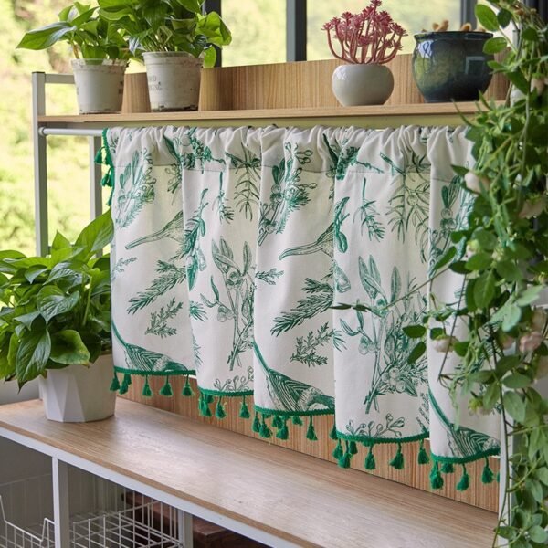 Green Bird Embroidery Polyester Café Curtain green bird embroidery polyester café curtain white semi sheer valance