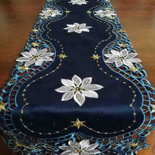 Green embroidered Christmas table runner 16x72 inch for weddings and holidays