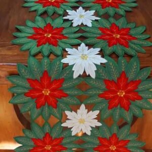 Green embroidered Christmas table runner 16x72 inch for weddings and holidays