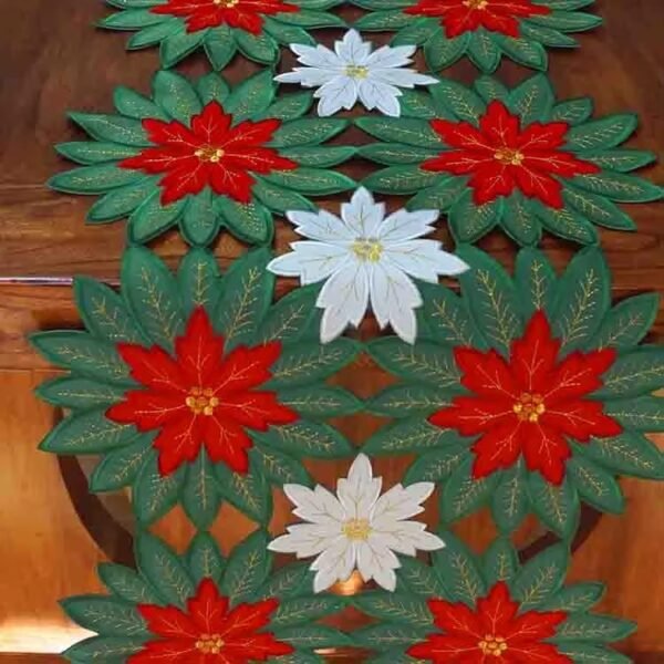 Green embroidered Christmas table runner 16x72 inch for weddings and holidays