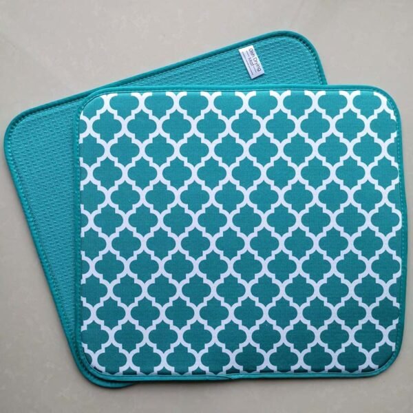 Green Diamond Print Foam-Core Dish Drying Mat – Decorative Absorbent Pad