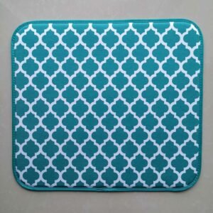 Green Diamond Print Foam-Core Dish Drying Mat – Decorative Absorbent Pad