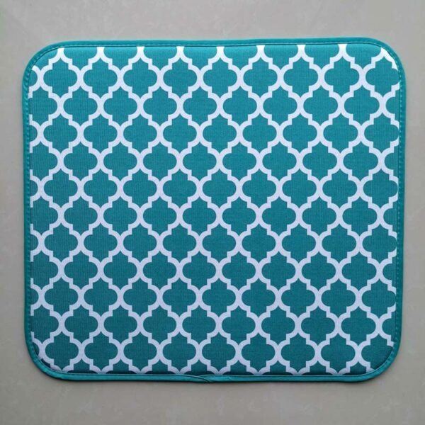Green Diamond Print Foam-Core Dish Drying Mat – Decorative Absorbent Pad