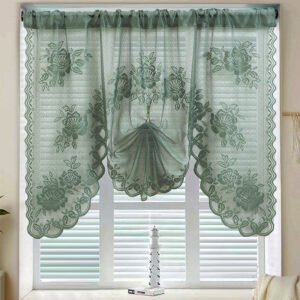 green double layer lace polyester café curtain farmhouse rustic kitchen valance