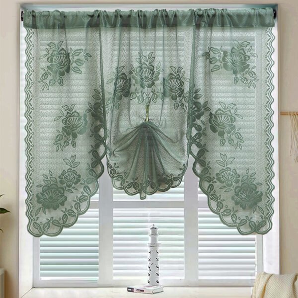 Green Double Layer Lace Café Curtain – Rustic Kitchen Valance (2) green double layer lace polyester café curtain farmhouse rustic kitchen valance