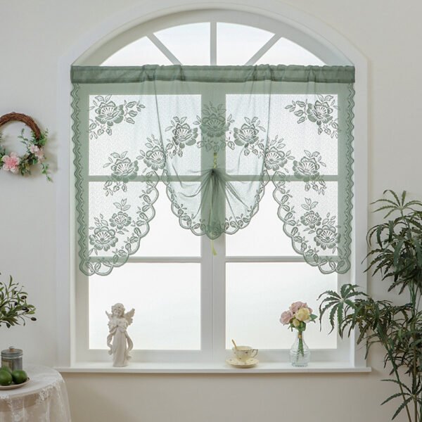 Green Double Layer Lace Café Curtain – Rustic Kitchen Valance (4) green double layer lace polyester café curtain farmhouse rustic kitchen valance