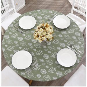 Green leaf printed elastic PVC round table cover