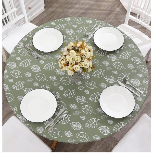 Green leaf printed elastic PVC round table cover