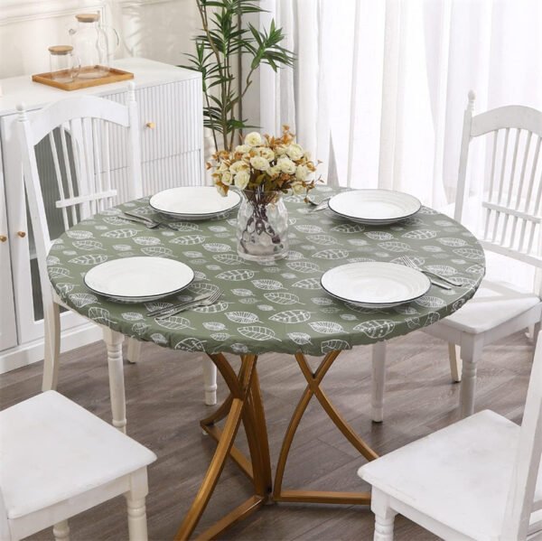 Green leaf printed elastic PVC round table cover