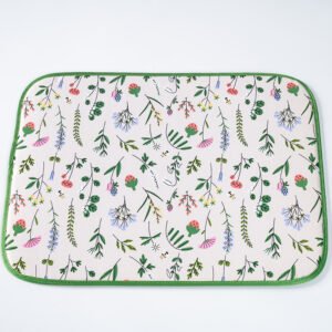 Green Printed Foam-Core Dish Drying Mat – Cushioned Absorbent Kitchen Pad