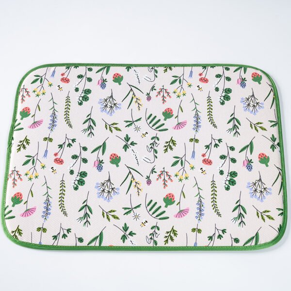 Green Printed Foam-Core Dish Drying Mat – Cushioned Absorbent Kitchen Pad