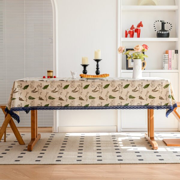 Green Leaf Pattern Printed Cotton Tablecloth