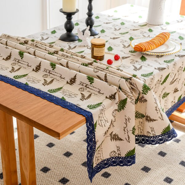 Green Leaf Pattern Printed Cotton Tablecloth