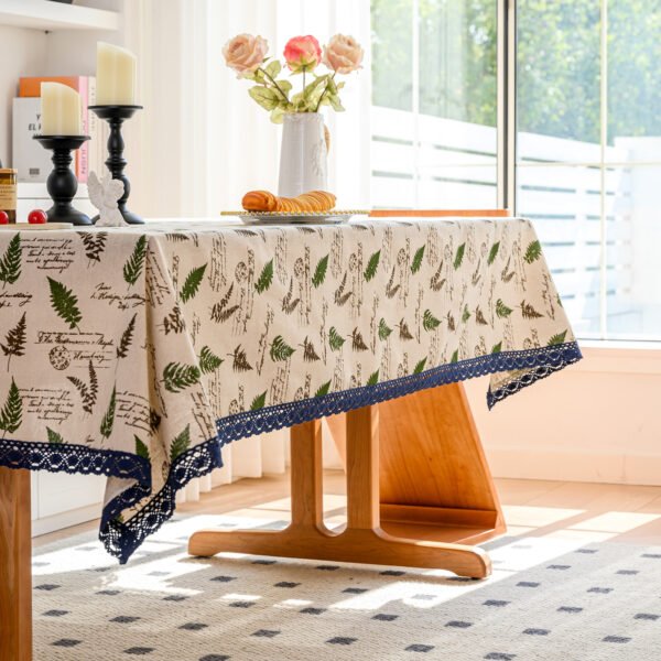 Green Leaf Pattern Printed Cotton Tablecloth