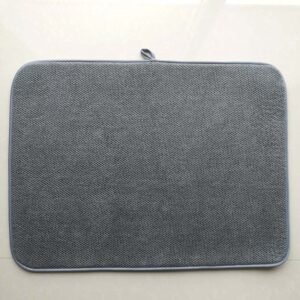 Grey Coral Fleece Foam-Core Dish Drying Mat – Absorbent Double-Sided Kitchen Pad