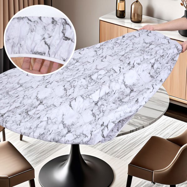 Grey Marble Print Round Elastic Table Cover (2) Black Marble Print Round Elastic Table Cover