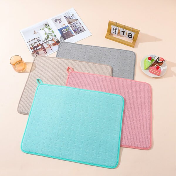 Grey Microfiber Dish Drying Mat – Absorbent Non-Slip Counter Mat